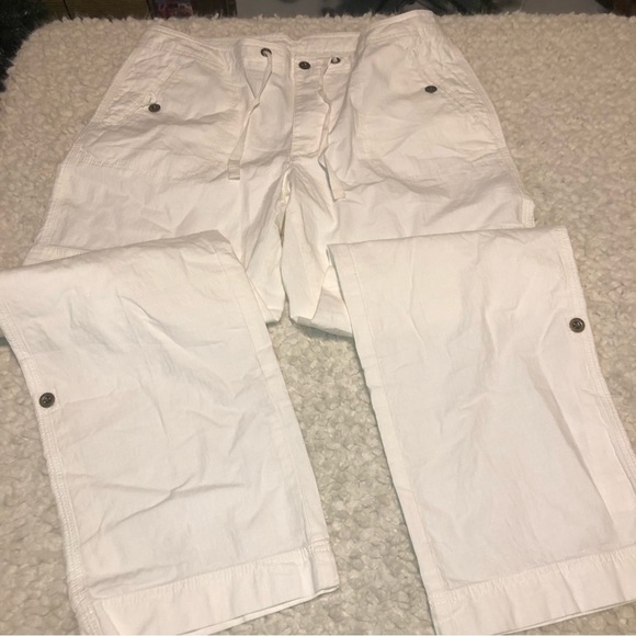LL Bean Favorite Fit Womens White Cotton Spandex Size 12 Stretch Drawstring Pant - Picture 1 of 10